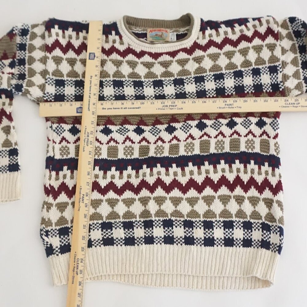 Vintage Adirondack beige navy cotton knit geometric sweater Cabincore Retro M - Picture 3 of 10